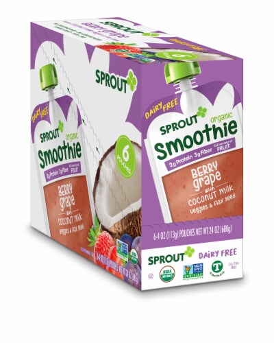 Sprout Organic Smoothie Berry Grape with Coconut Milk Veggies & Flax Seed Baby Food Perspective: front