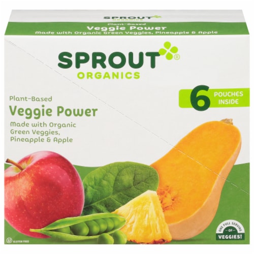 Sprout Organic Veggie Power Green Veggies with Pineapple & Apple Baby Food Perspective: front