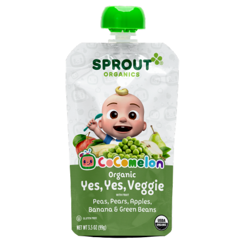 CoComelon Sprout® Organics Yes Yes, Veggie Baby Food Pouch Perspective: front