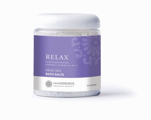 Rare Essence Aromatherapy Relax Organic Essential Oil Dead Sea Bath Salts Perspective: front