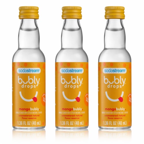 SodaStream Bubly Drops Mango Unsweetened Natural Flavor Essence Perspective: front
