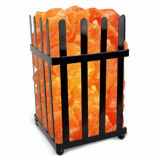 Himalayan Glow Picket Fence Style Metal Basket Salt Lamp, ETL Certified Dimmer | 6-7 lbs Perspective: front