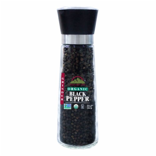 Himalayan Chef Organic Black Pepper, Hand Picked, Sun Dried, Refillable Glass Grinder, 6.4 Oz Perspective: front