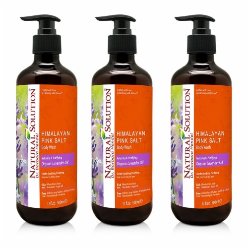 Natural Solution Body Wash, Deeply Purifying with Pink Salt, Organic Lavender Oil – Pack of 3 Perspective: front