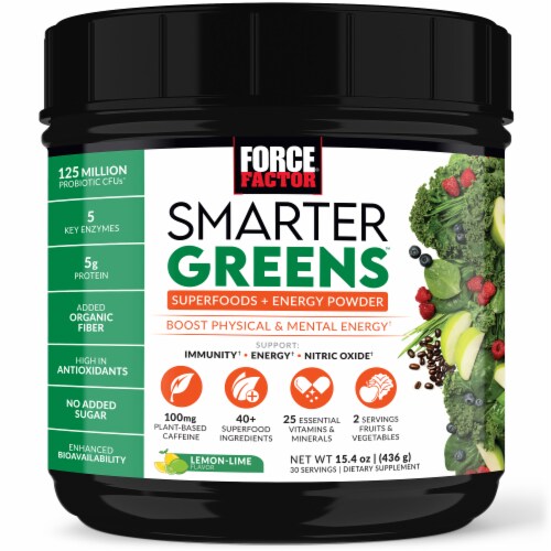 Force Factor® Smarter Greens™ Superfoods + Energy Powder Perspective: front