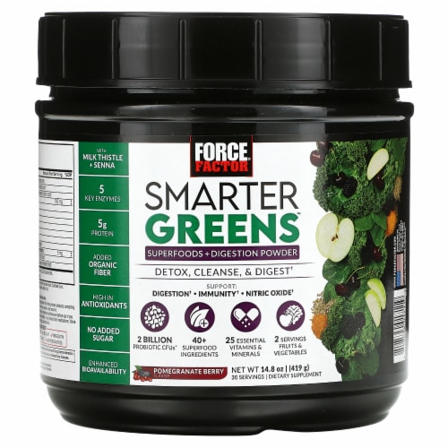 Force Factor® Smarter Greens™ Superfoods + Digestion Powder Perspective: front
