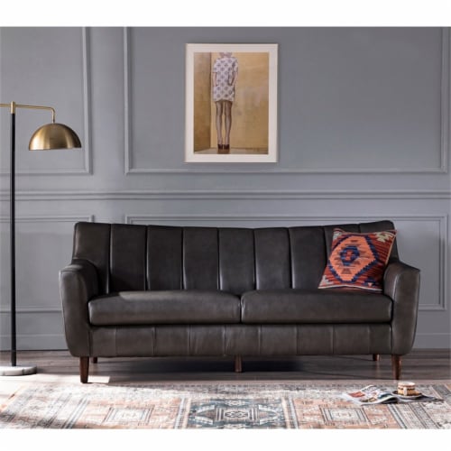 Perry Channel Back Leather Sofa in Gray 1 Kroger