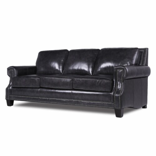 Gray leather sofa with nailhead trim online