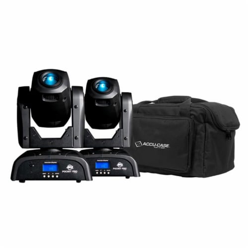 ADJ Pocket Pro Pak DJ LED Moving Stage Lighting Heads Set with F4 PAR Padded Bag Perspective: front