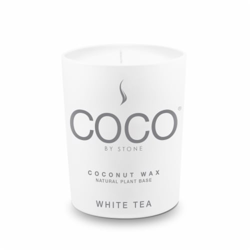 COCO by Stone Coconut Wax White Tea Scented Jar Candle Perspective: front