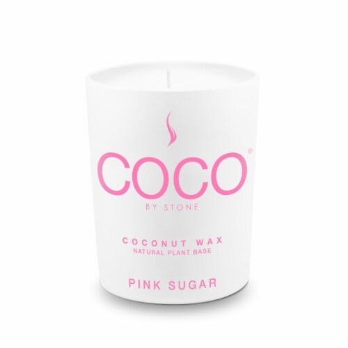 COCO® by Stone Coconut Wax Pink Sugar Scented Jar Candle Perspective: front