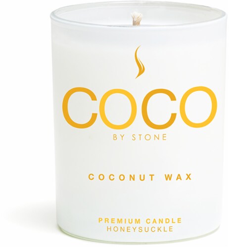 COCO by Stone Honeysuckle Coconut Wax Jar Candle - White Perspective: front