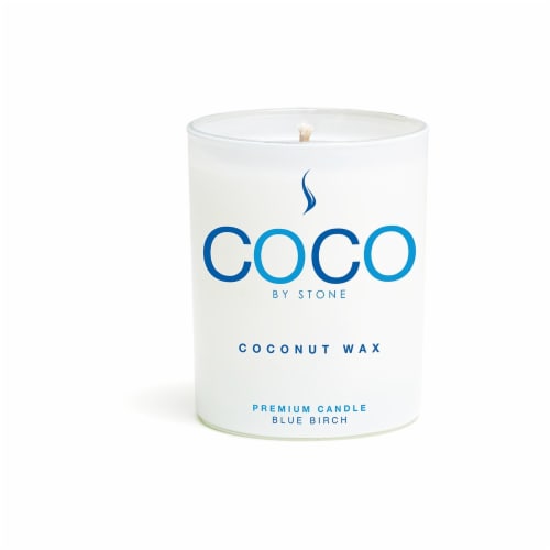 COCO by Stone Blue Birch Coconut Wax Jar Candle - White Perspective: front