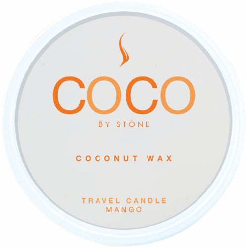 COCO by Stone Mango Coconut Wax Candle Travel Tin Perspective: front