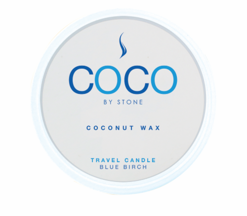 COCO by Stone Blue Birch Coconut Wax Candle Travel Tin - White Perspective: front