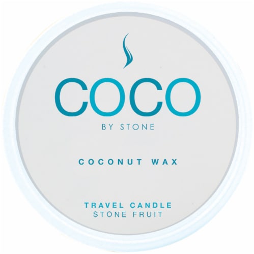 COCO by Stone Fruit Coconut Wax Candle Travel Tin Perspective: front
