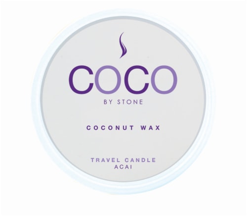 COCO by Stone Acai Coconut Wax Candle Travel Tin Perspective: front