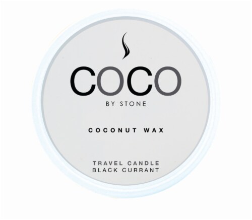 COCO by Stone Black Currant Coconut Wax Candle Travel Tin Perspective: front