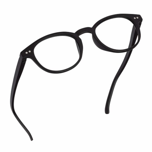 Readerest Black Round Light Blocking Reading Glasses (Zero Magnification) Computer Glasses Perspective: front