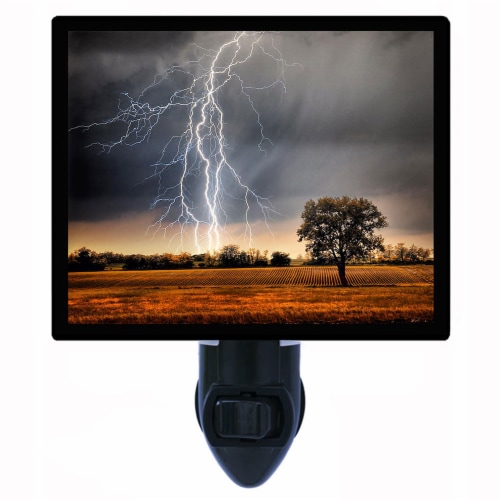 Landscape Decorative Photo Night Light. Lightning Over Field. Free Extra Picture For Lights. Perspective: front