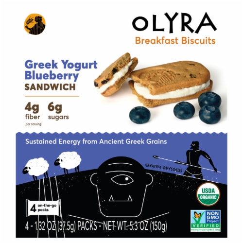 Olyra Organic Greek Yogurt Blueberry Sandwich Breakfast Biscuits Perspective: front