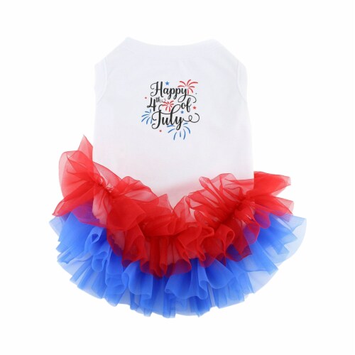 Midlee 4th of July Fireworks Dog Outfit (Ruffled Shirt, X-Large) Perspective: front