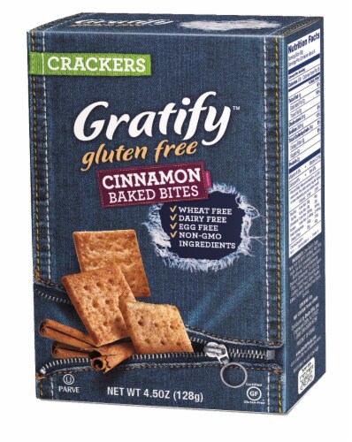 Gratify Gluten Free Cinnamon Baked Bites Crackers Perspective: front