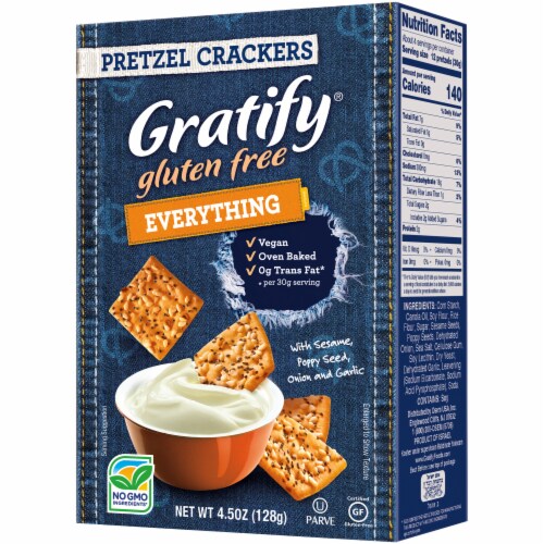 Gratify Gluten Free Everything Pretzel Crackers Perspective: front