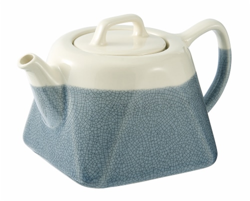 CasaWare Crackled Glaze Stoneware Teapot with Stainer - Slate Blue Perspective: front