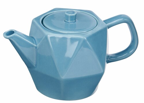 CasaWare Hexagonal Stoneware Teapot with Strainer - Blue Perspective: front