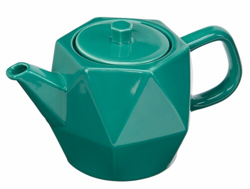 CasaWare Hexagonal Stoneware Teapot with Strainer - Emerald Perspective: front