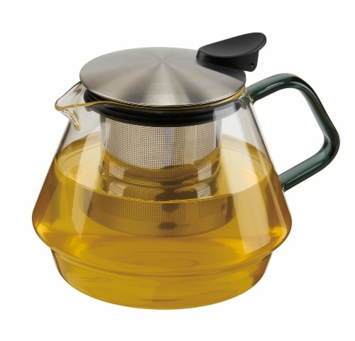 CasaWare Pure Glass Teapot with Strainer - Black Handle Perspective: front