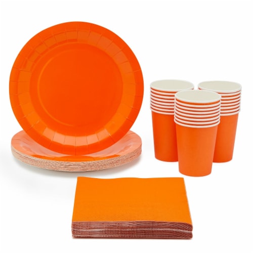 Orange Party Supplies, Paper Plates, Cups, and Napkins (Serves 24