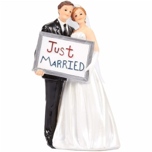 3.3 x 5.8 x 2.25" Wedding Cake Topper Bride Groom Figurines Just Married Board 