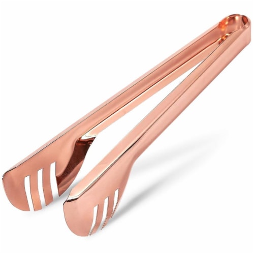 9" Rose Gold Stainless Steel Salad Tongs Metal Server Tongs Pasta BBQ Appetizers Perspective: front