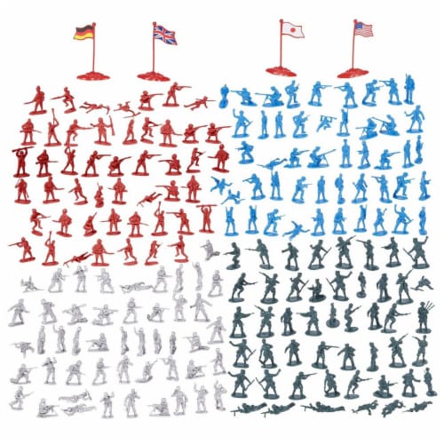 200-Piece Military Figures Set, Toy Soldiers Army in 4 Colors, World War II Perspective: front