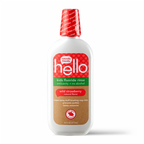 Hello Wild Strawberry Anticavity + No Alcohol Kids Fluoride Rinse Perspective: front
