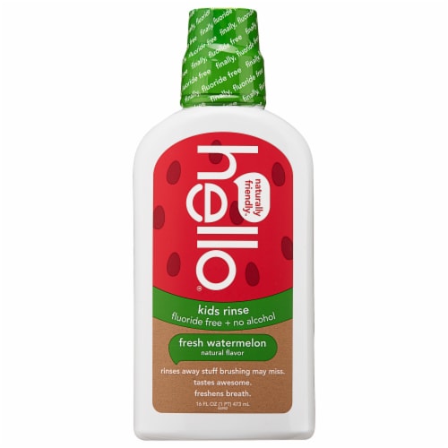 Hello Kids Organic Watermelon Fluoride Free Mouth Rinse Perspective: front