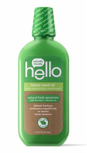 Hello Hemp Seed Oil Natural Fresh Spearmint Extra Moisturizing Mouthwash Perspective: front