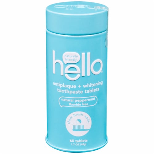 Hello Natural Peppermint Antiplaque + Whitening Toothpaste Tablets Perspective: front