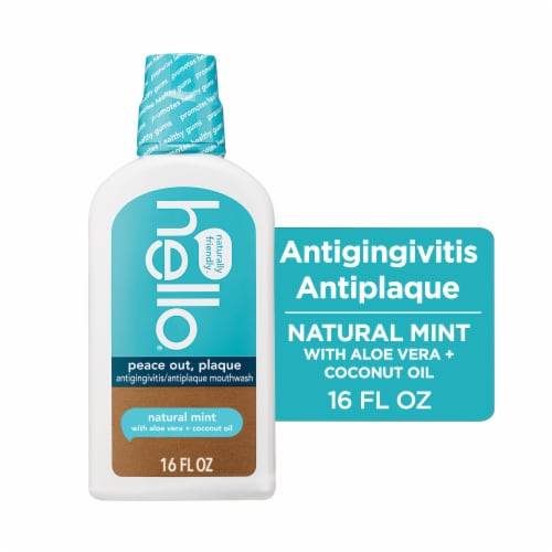 hello Peace Out Plaque Fluoride Free and Alcohol Free Mouthwash in Natural Mint Perspective: front