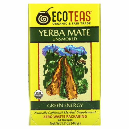 EcoTeas Yerba Mate Unsmoked Green Energy 24 Tea Bags - 1.7 oz (48 g) Perspective: front