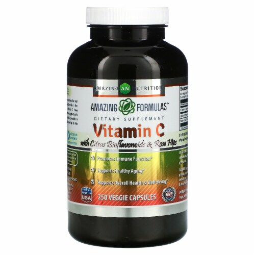Amazing Nutrition® Vitamin C with Rose Hip & Citrus Bioflavoinids Veggie Capsules Perspective: front