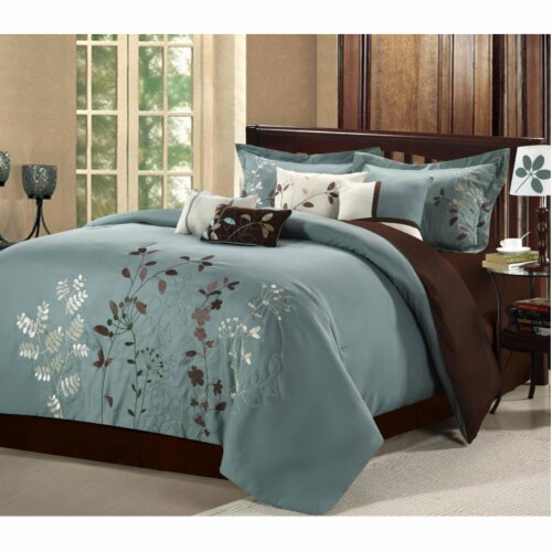 Brooke 8-Piece Embroidered Bed Comforter Set sage king Perspective: front