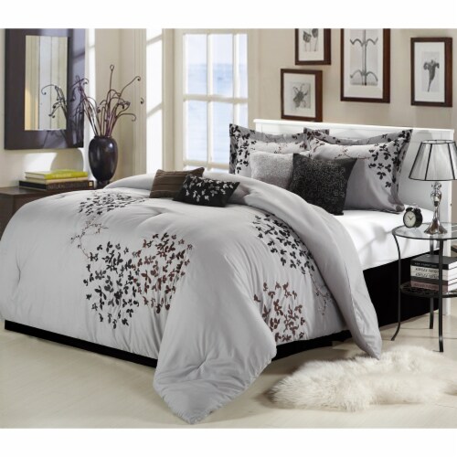 Cheila 8 Piece Embroidered Comforter Set Silver Queen Queen