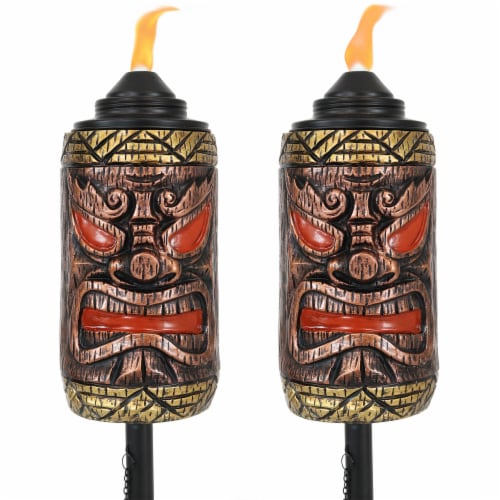 2-Pack Patio Torches Tiki Face Outdoor Lawn Tabletop Decor Adjustable Height Perspective: front