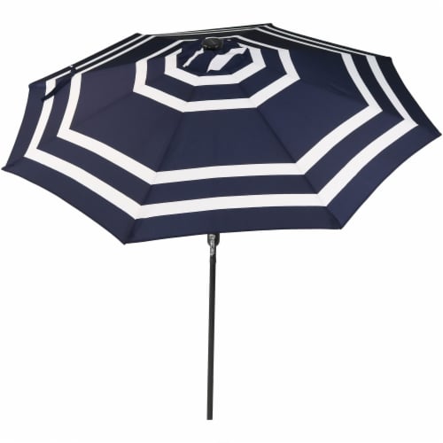 Sunnydaze 9 ft Solar Patio Umbrella with Lights, Tilt, and Crank - Navy Perspective: front