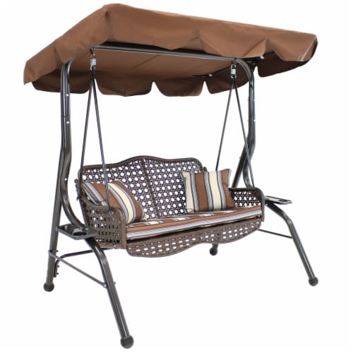 Sunnydaze 2 Person Steel Patio Swing Bench with Canopy Cushion