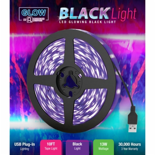 Glow LED 10" USB Plug-in Black Light Strip Perspective: front