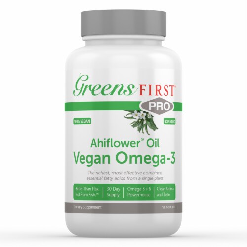 Greens First® Pro Ahiflower® Oil Vegan Omega-3 Softgels Perspective: front